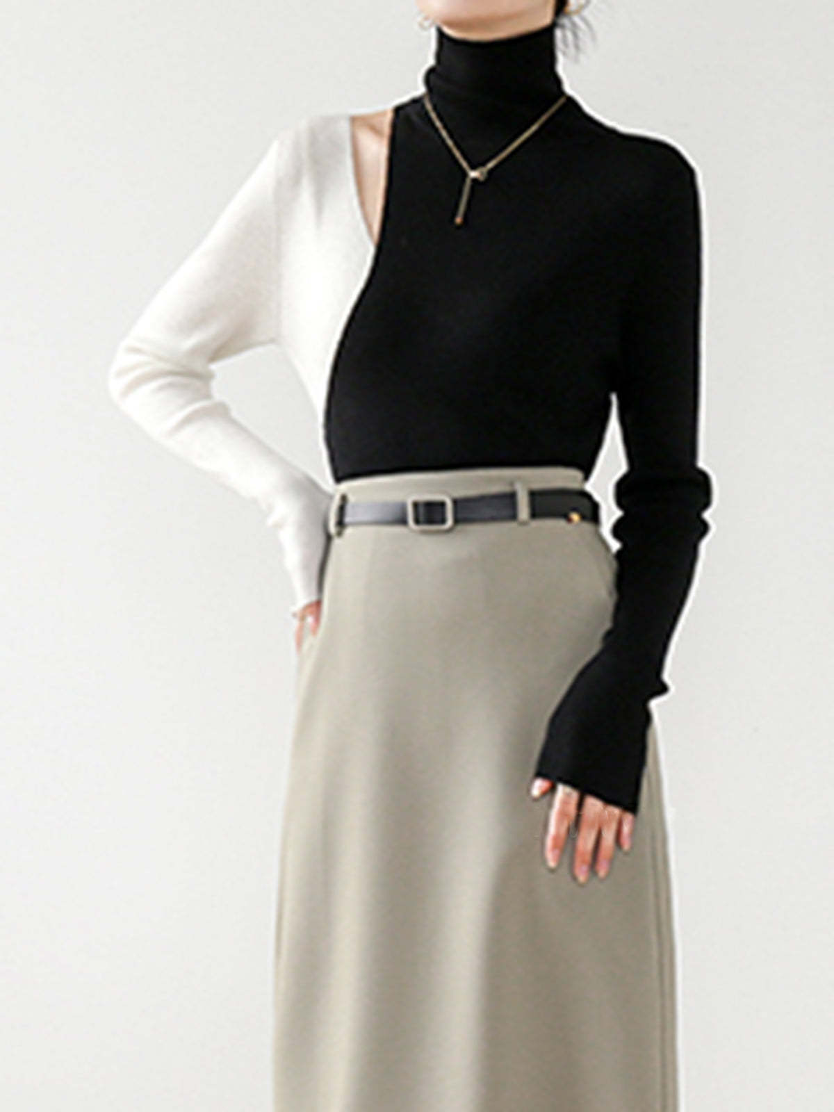 Color Block Cutout Knit Top Knit Tops