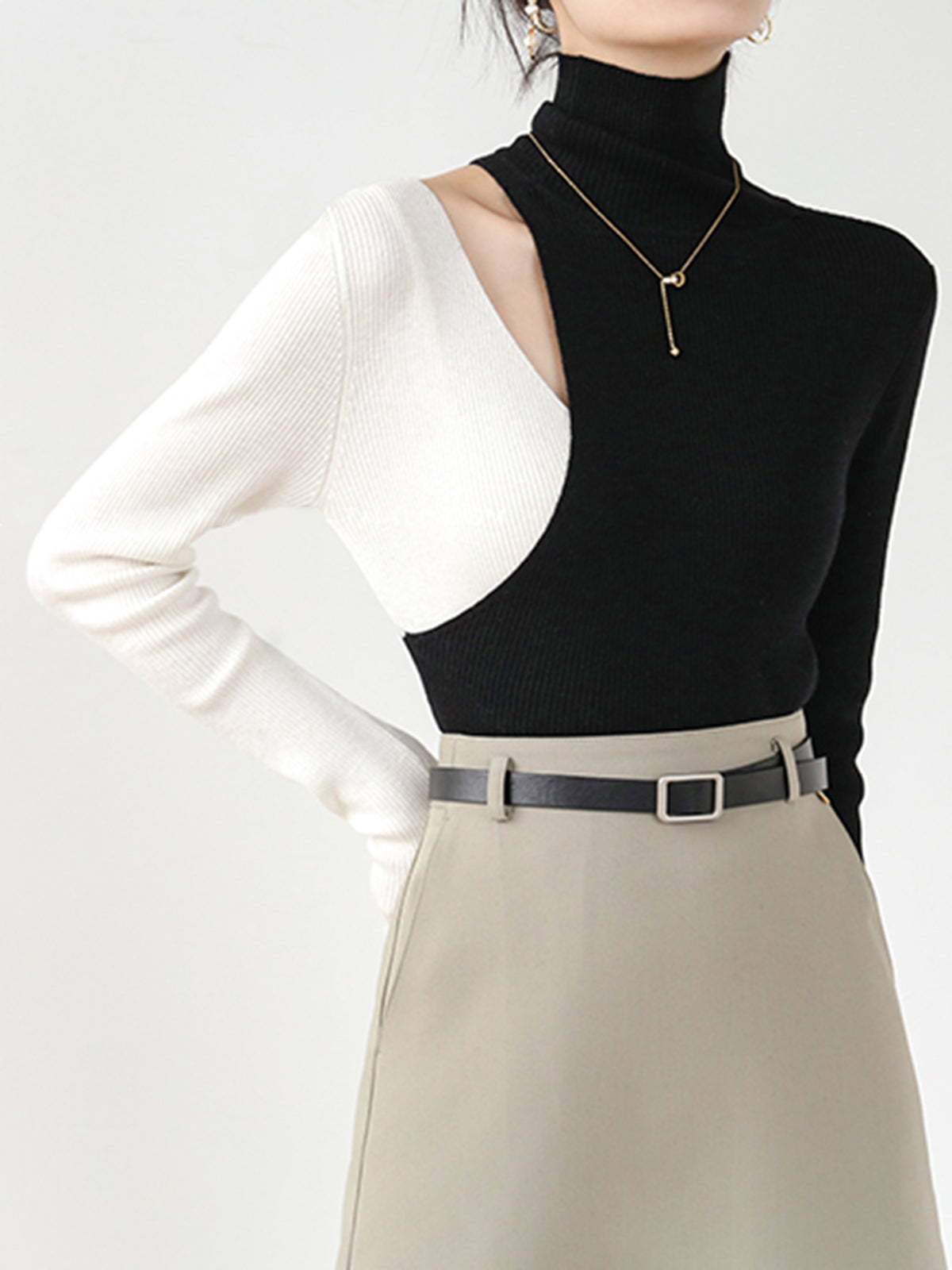 Color Block Cutout Knit Top Knit Tops