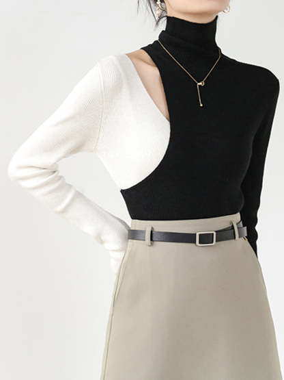 Color Block Cutout Knit Top Knit Tops