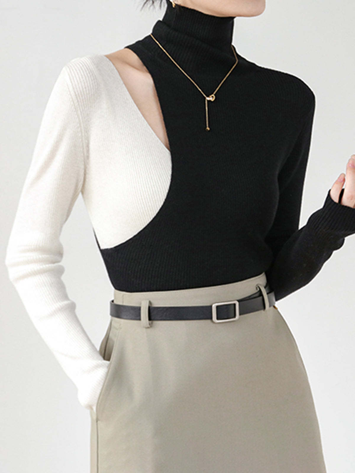 Color Block Cutout Knit Top Knit Tops