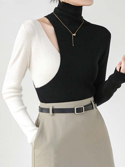 Color Block Cutout Knit Top Knit Tops
