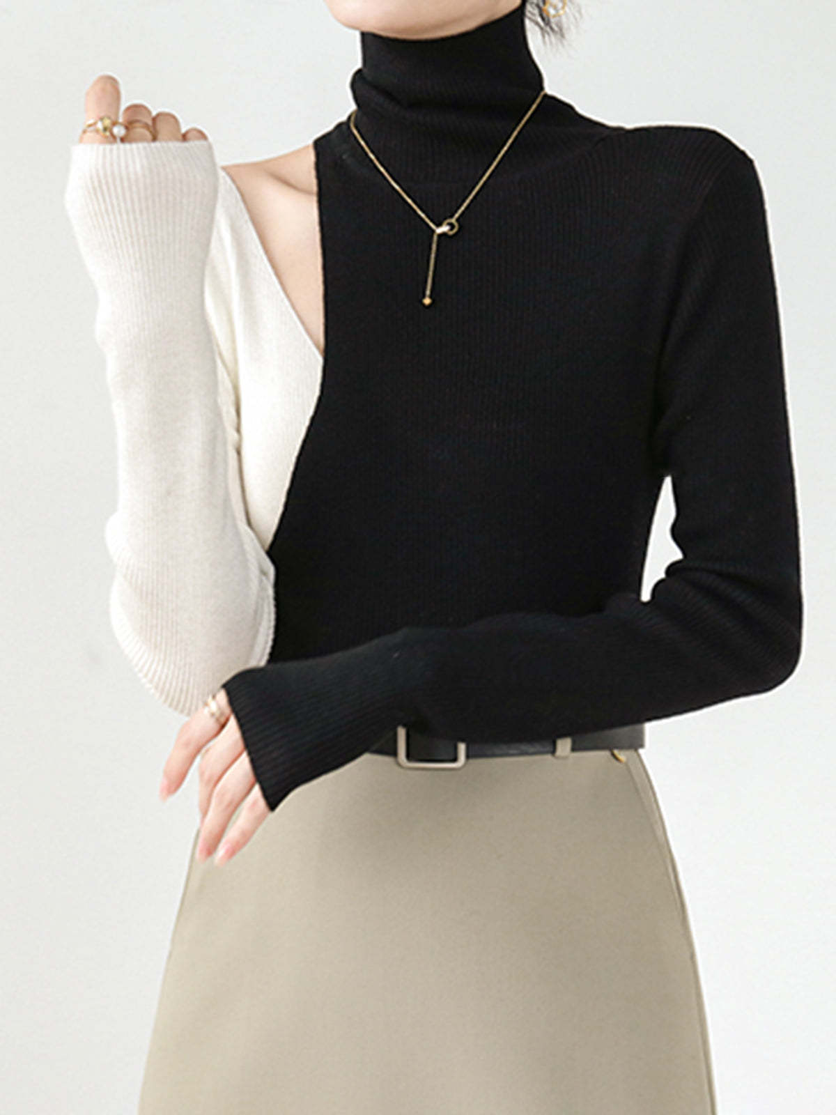 Color Block Cutout Knit Top Knit Tops