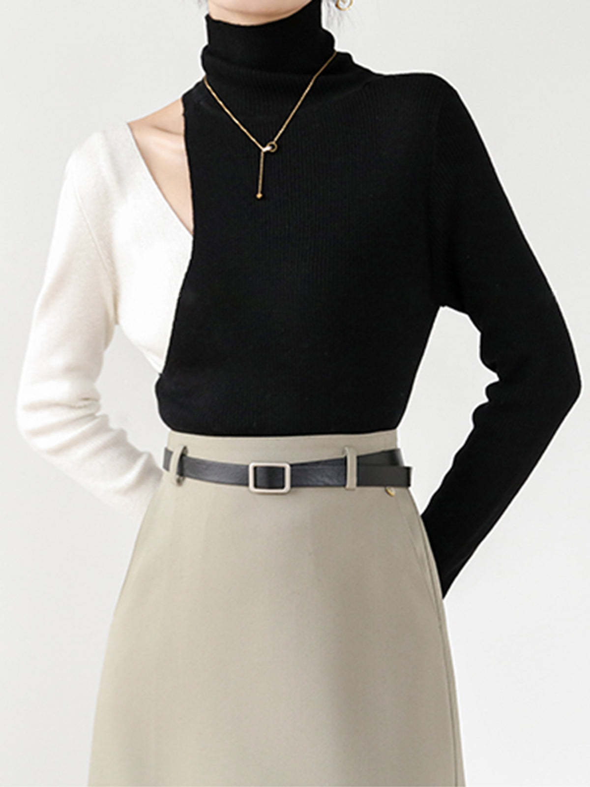 Color Block Cutout Knit Top Knit Tops