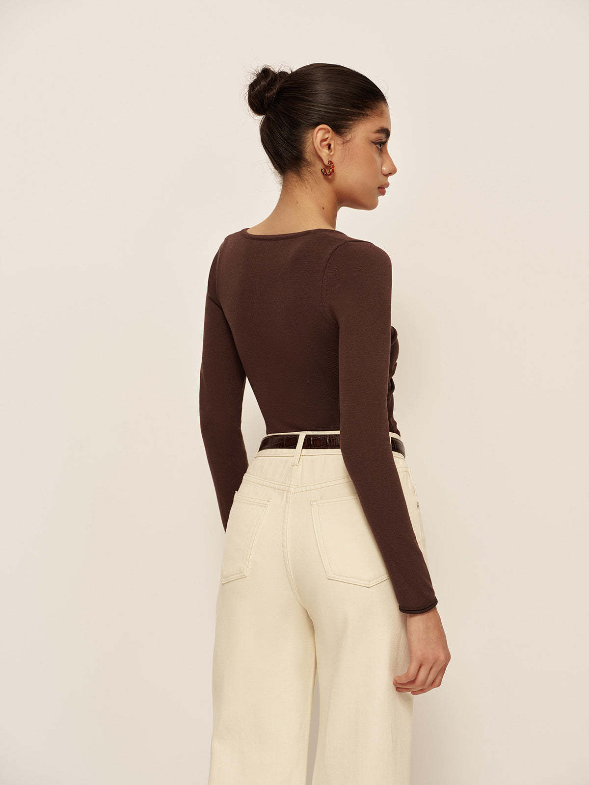 V Neck Cutout Pleated Slim Knit Top Knit Tops