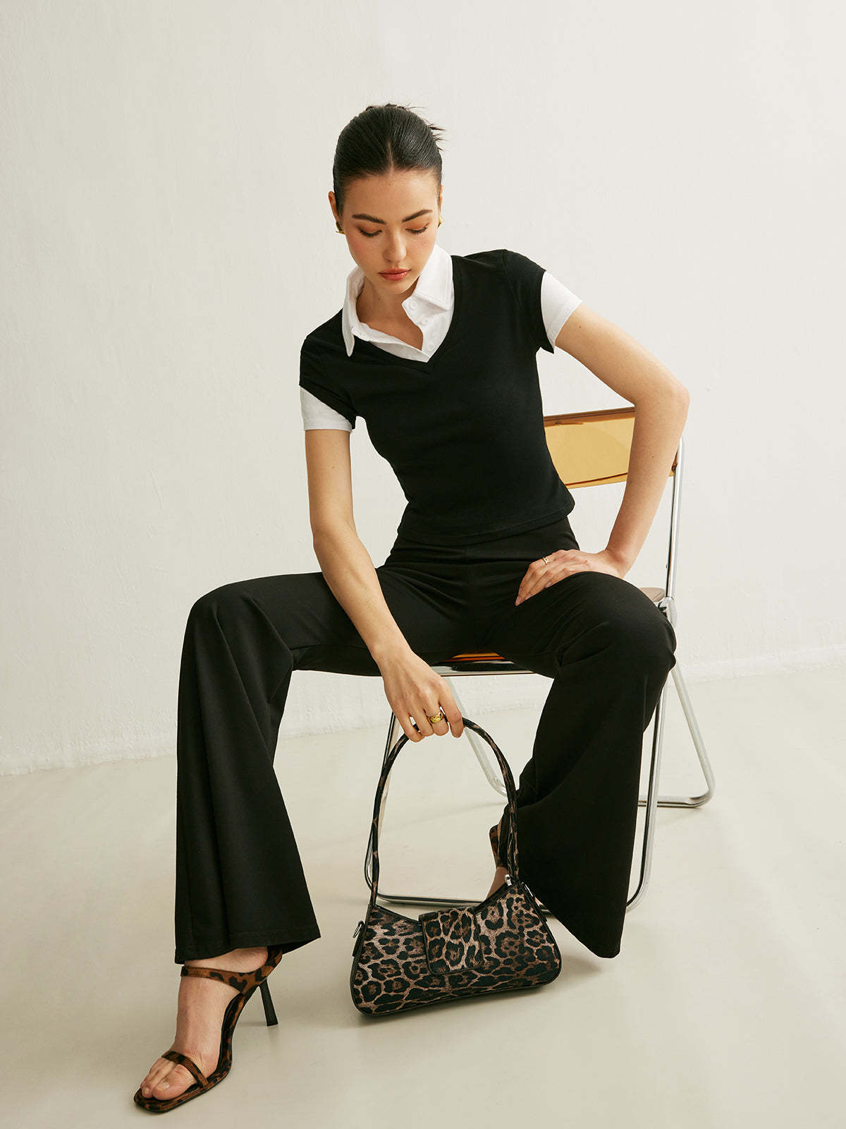 Polo Neck Color Block T Shirt Black / XS T Shirts