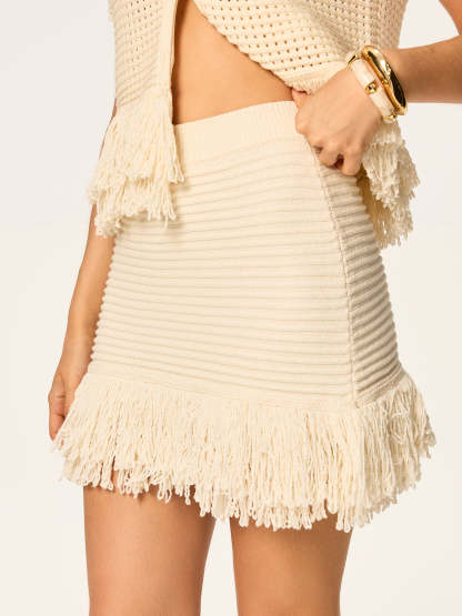 Fringed Knit Mini Skirt Sweater Skirts
