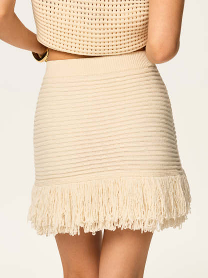 Fringed Knit Mini Skirt Sweater Skirts
