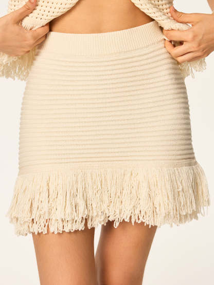 Fringed Knit Mini Skirt Sweater Skirts