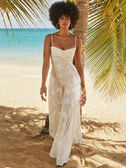 A-line Lace Backless Vacation Dress WHITE / S vacationdress-250223