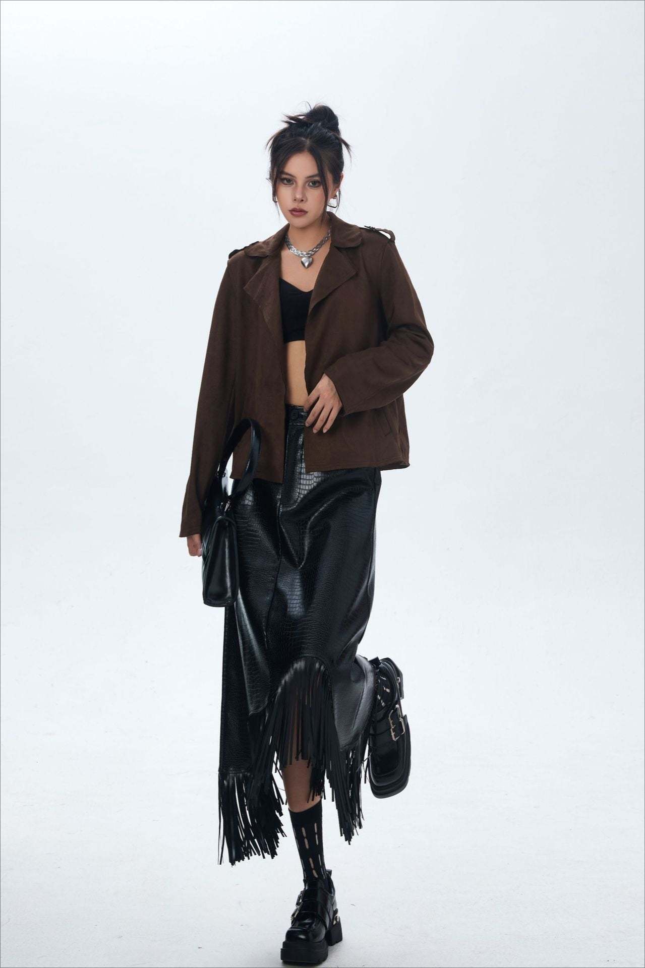 Suede Open Front Biker Jacket