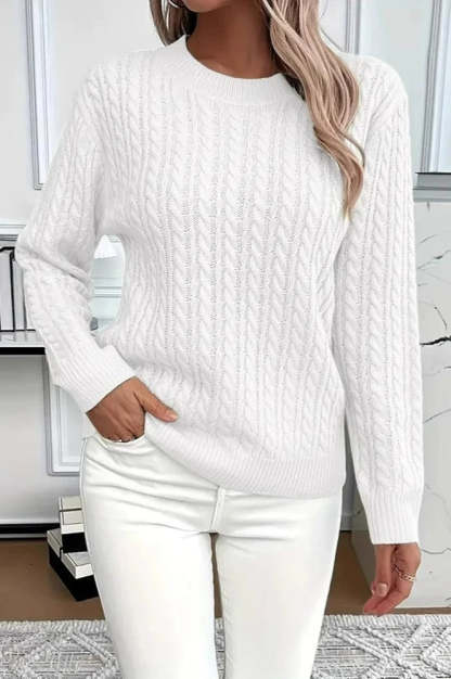 Casual Round Neck Knit Sweater White / S