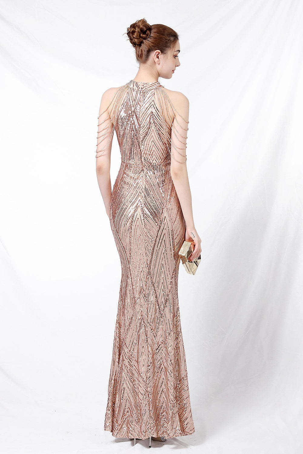 Sequin Halter Mermaid Maxi Party Dress Gold / S