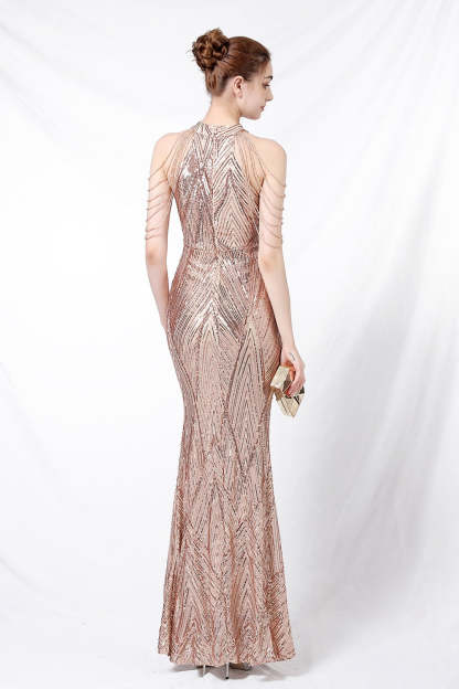 Sequin Halter Mermaid Maxi Party Dress Gold / S