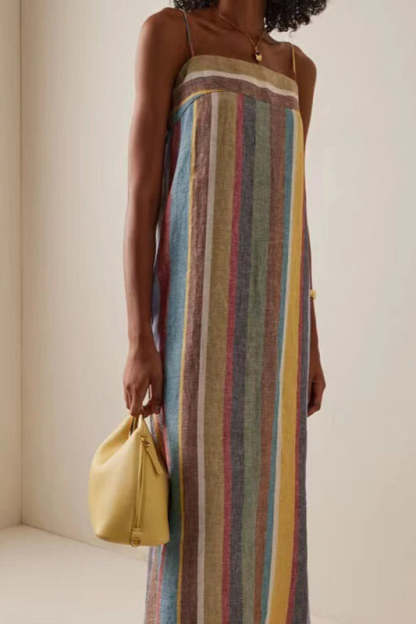 Striped Printed Strap Boho Dress