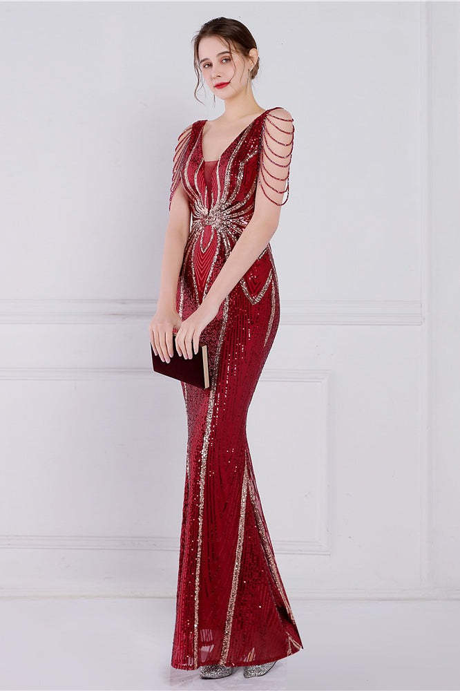 Beaded Floral Sequin Mermaid Party Dress