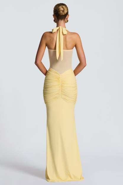 Tie Strap Mesh Maxi Party Dress