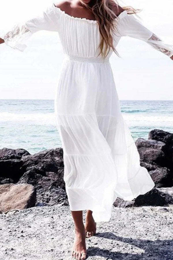 Flare Sleeve Off Shoulder Boho Dress