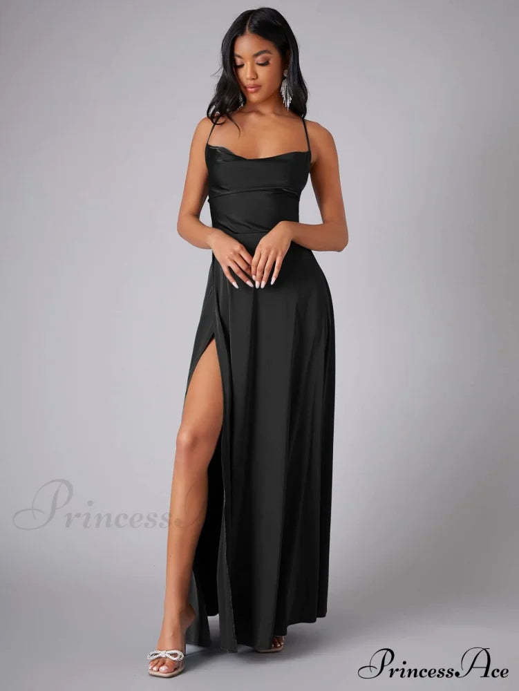 Abigail Ruched Stylish Satin Mermaid Dress Black / S S.o. Long Dresses