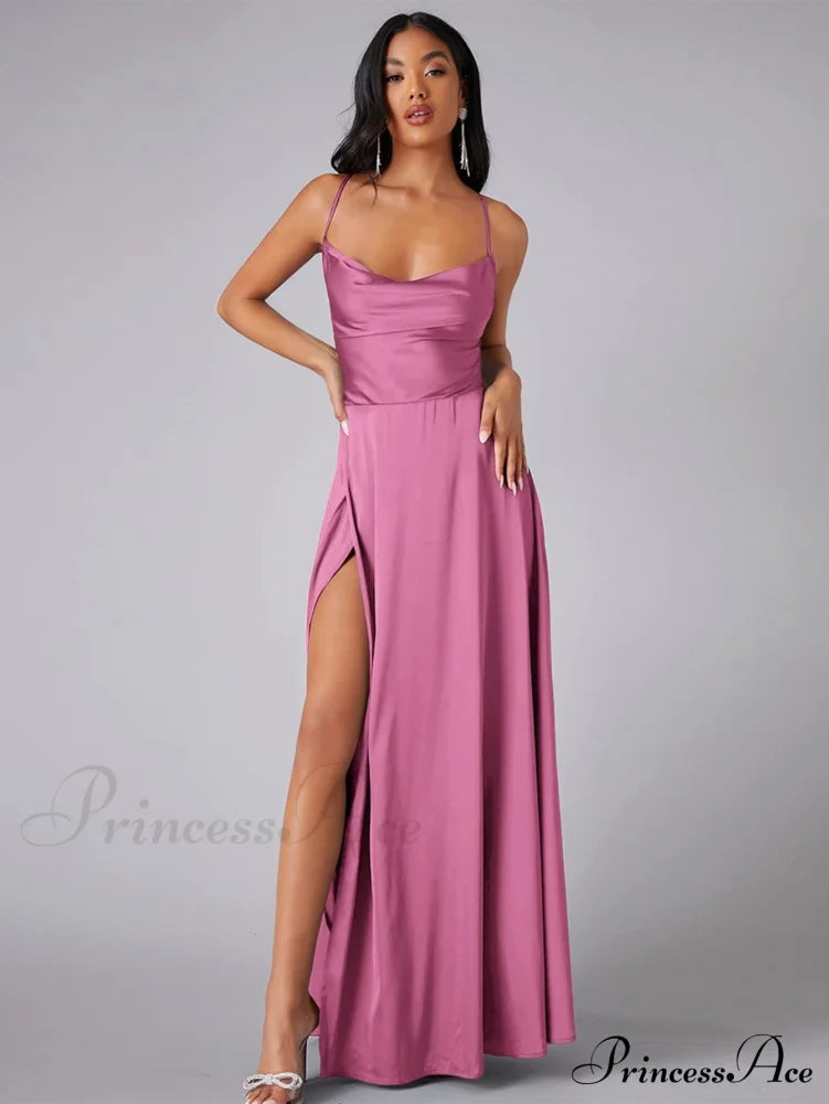 Abigail Ruched Stylish Satin Mermaid Dress Pink / S S.o. Long Dresses
