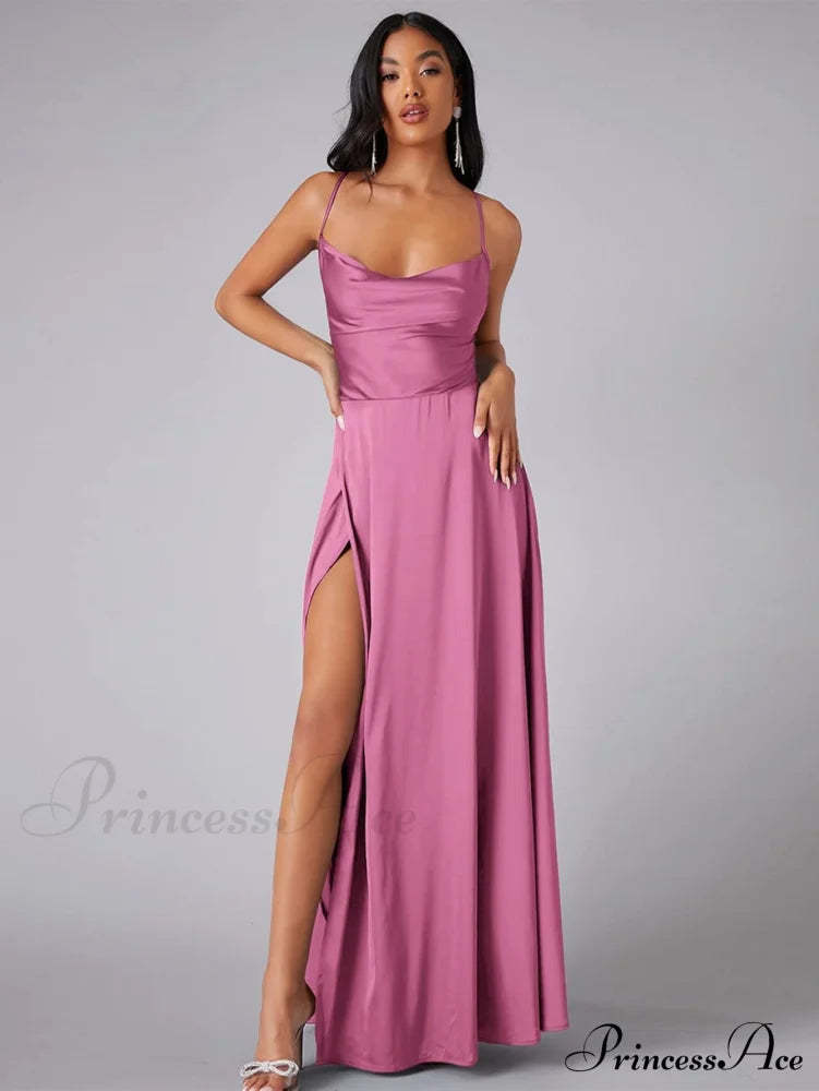 Abigail Ruched Stylish Satin Mermaid Dress Pink / S S.o. Long Dresses