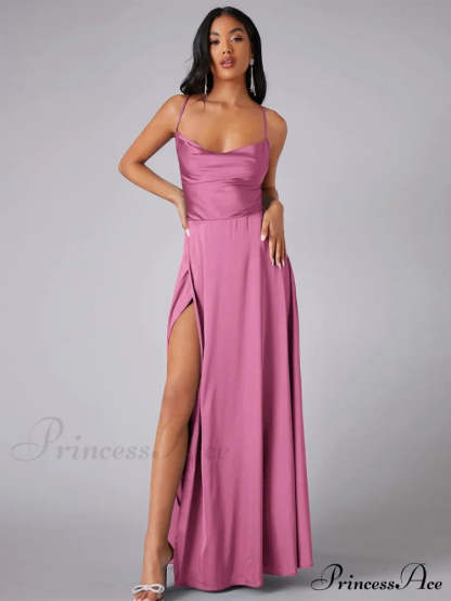 Abigail Ruched Stylish Satin Mermaid Dress Pink / S S.o. Long Dresses
