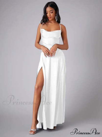 Abigail Ruched Stylish Satin Mermaid Dress White / S S.o. Long Dresses