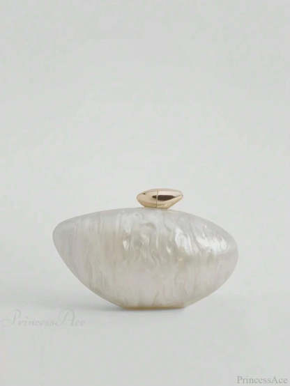 Acrylic Egg Shaped Designer Evening Party Handbag Pearl Shell Purse Beige clutchbag-250126