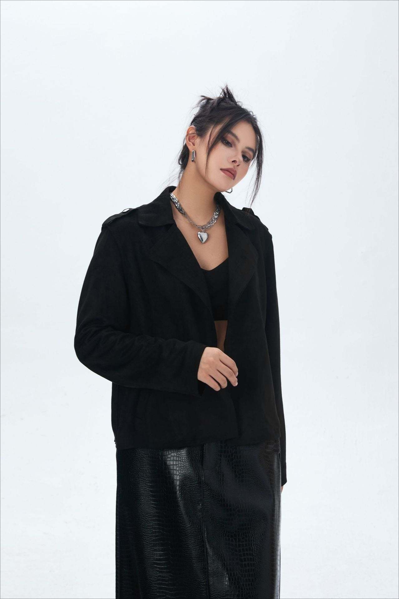 Suede Open Front Biker Jacket