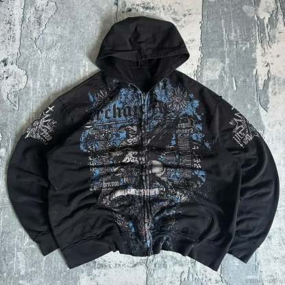 Affliction Gothic Skull Zipper Hoodie black 3 / S