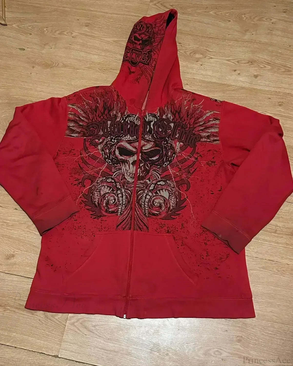 Affliction Gothic Skull Zipper Hoodie red / S
