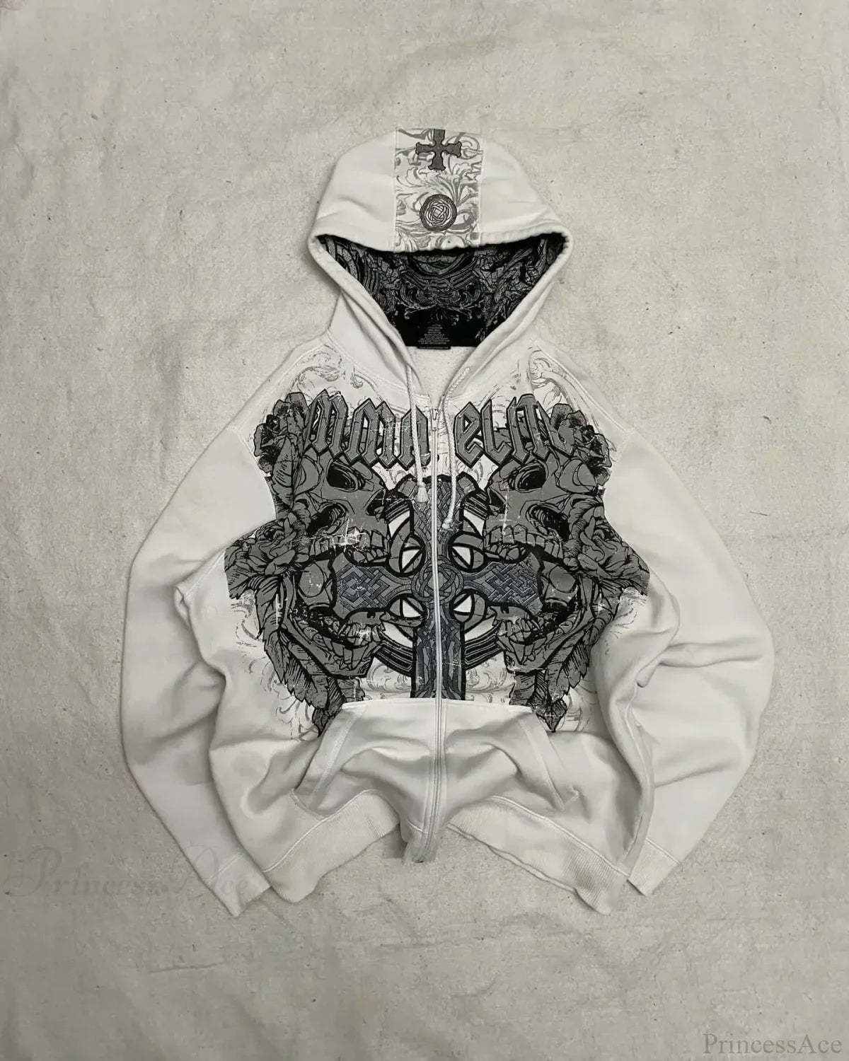 Affliction Gothic Skull Zipper Hoodie white 1 / S
