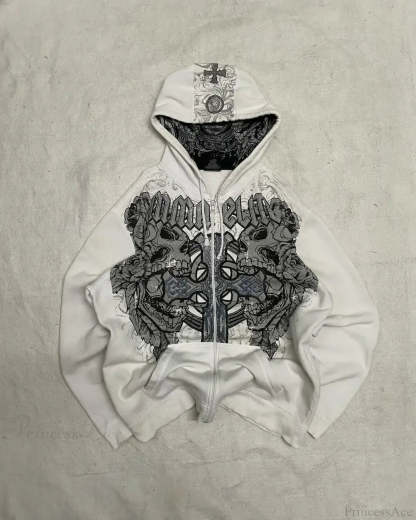 Affliction Gothic Skull Zipper Hoodie white 1 / S