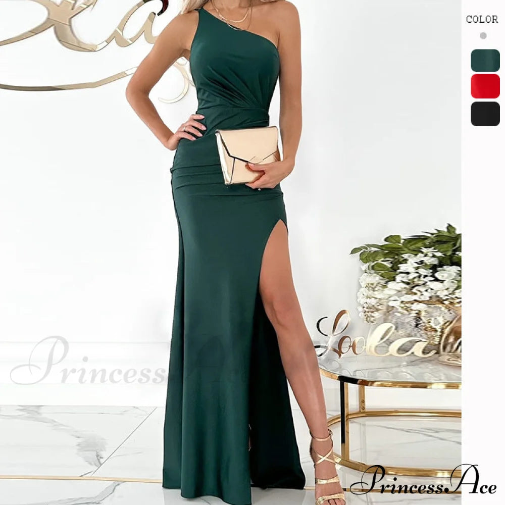 Alda One Shoulder Charming High Low Crepe Dress Green / Xs S.o. Long Dresses