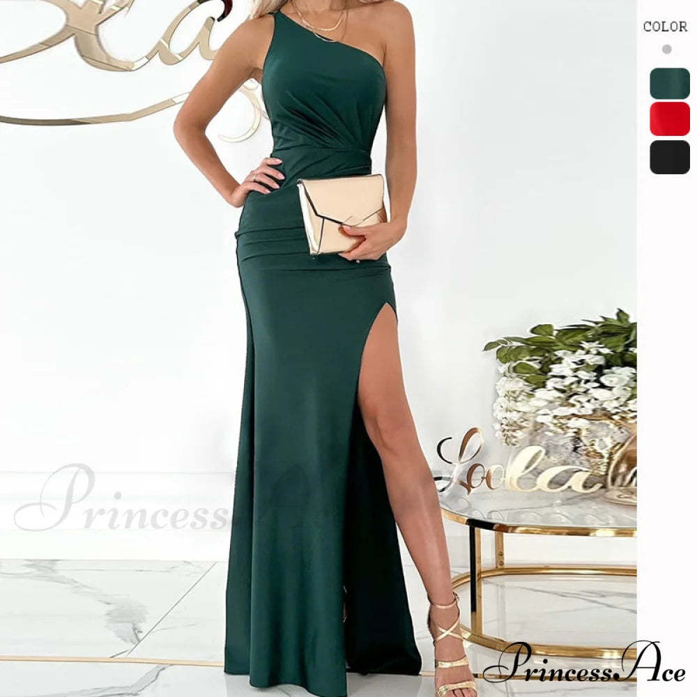Alda One Shoulder Charming High Low Crepe Dress Green / Xs S.o. Long Dresses