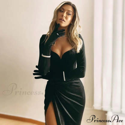 Aleah High Stylish Slit Velvet Dress S.o. Long Dresses