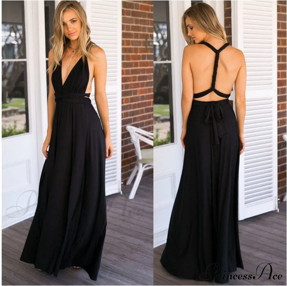 Alexandra Satin Lace Charming Back A-Line Dress Black / S S.o. Long Dresses