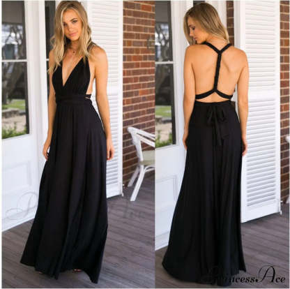 Alexandra Satin Lace Charming Back A-Line Dress Black / S S.o. Long Dresses