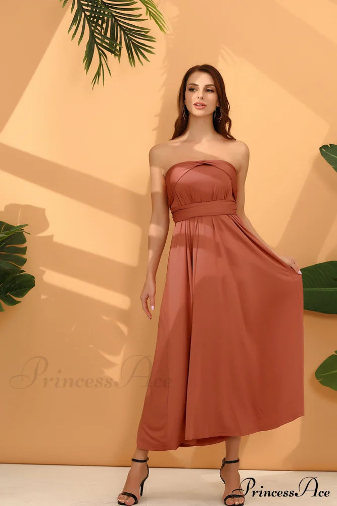 Alexandra Satin Lace Charming Back A-Line Dress Brick-Red / S S.o. Long Dresses