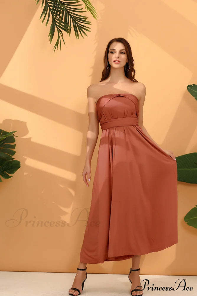 Alexandra Satin Lace Charming Back A-Line Dress Brick-Red / S S.o. Long Dresses