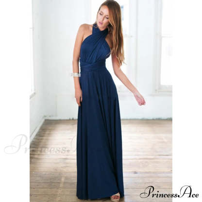 Alexandra Satin Lace Charming Back A-Line Dress Navy / S S.o. Long Dresses