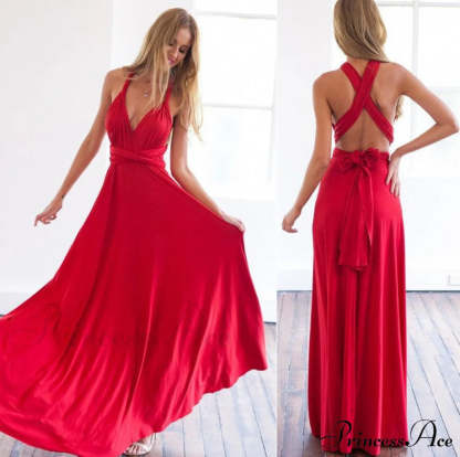 Alexandra Satin Lace Charming Back A-Line Dress Red / S S.o. Long Dresses