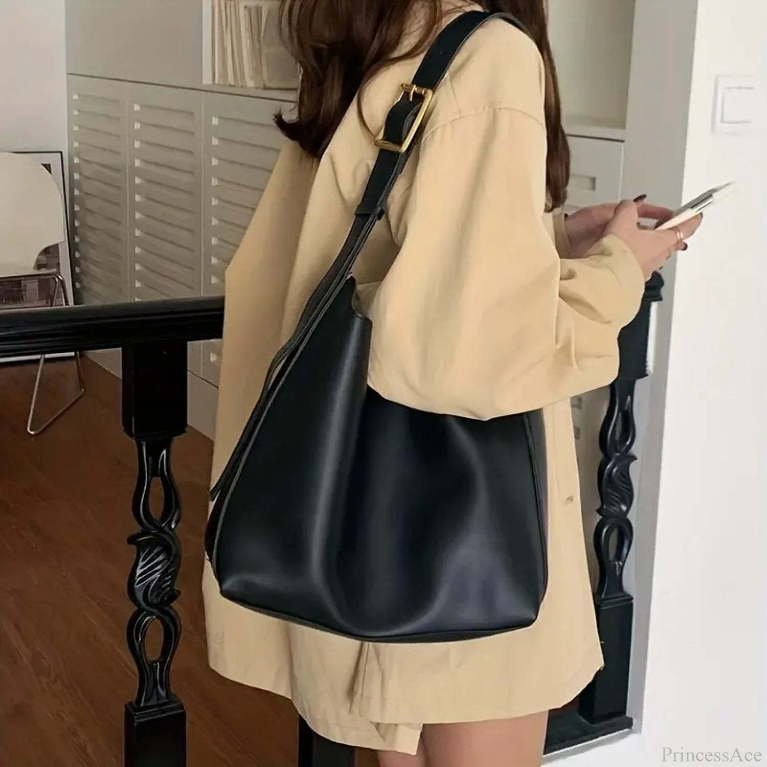 All-Match Minimalist PU Leather Shoulder Bag Black shoulder-250126