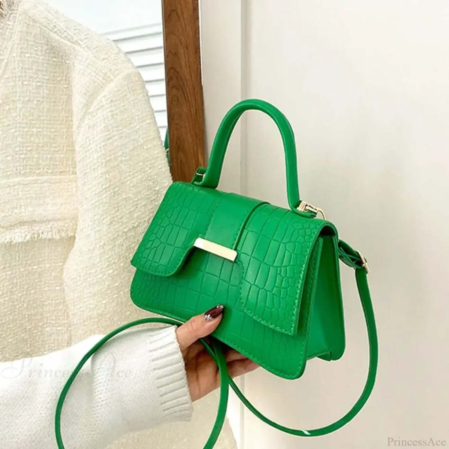 Alligator Pattern Small Square Vintage PU Leather Crossbody Handbag Green handbag-250126