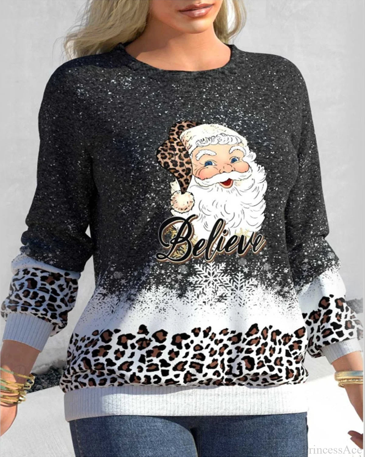 And Leopard Santa Design Sweatshirt Christmas Hoodies-L