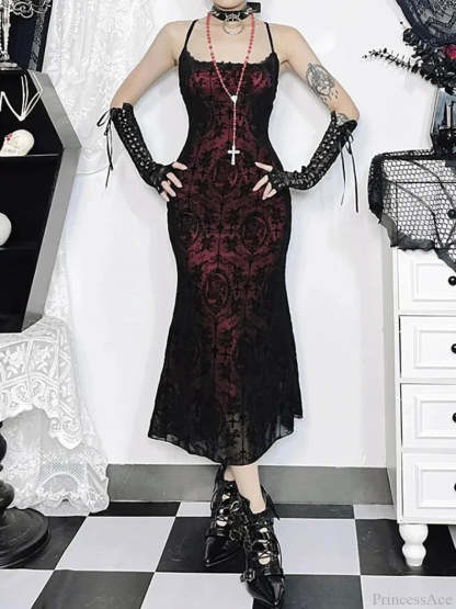 Antique Cross Design Spaghetti Midi Dress