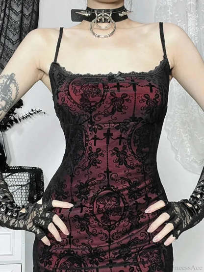 Antique Cross Design Spaghetti Midi Dress