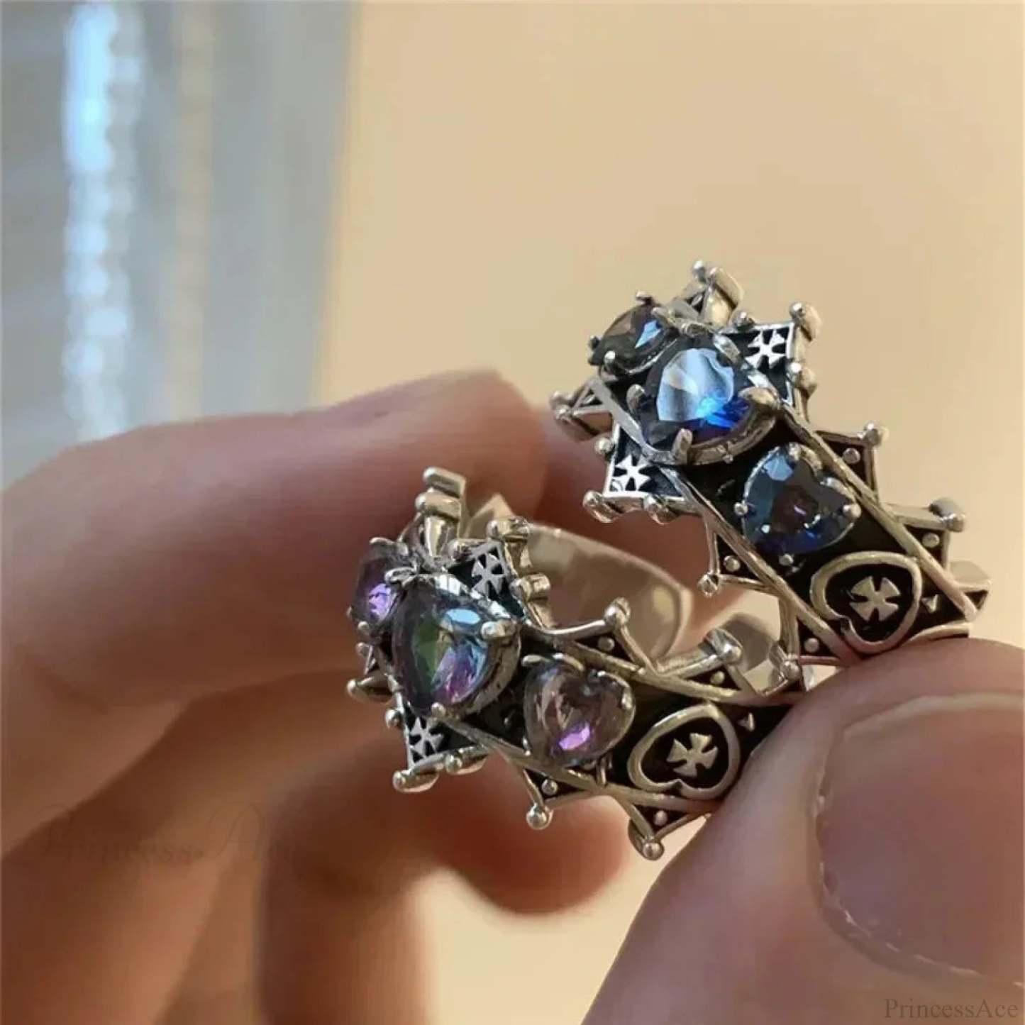 Antique Lolita Gothic Heart Cross Ring