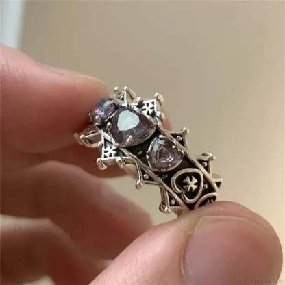 Antique Lolita Gothic Heart Cross Ring PURPLE
