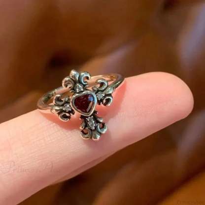 Antique Mysterious Crimson Crystal Cross Band resizable / sliver2