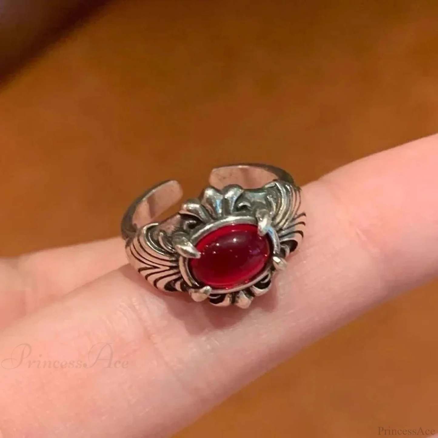 Antique Mysterious Crimson Crystal Cross Band resizable / sliver3